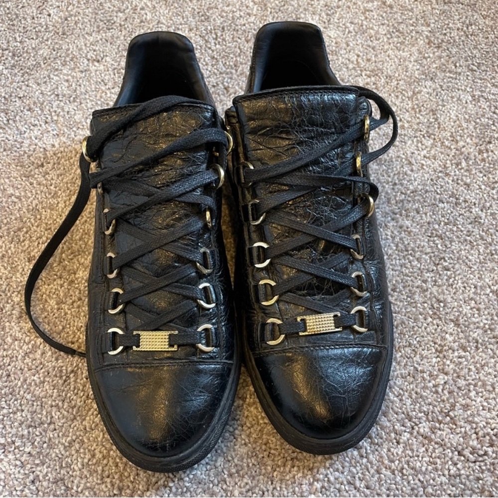 Balenciaga Arena Low Top Black Leather Women's Sneakers